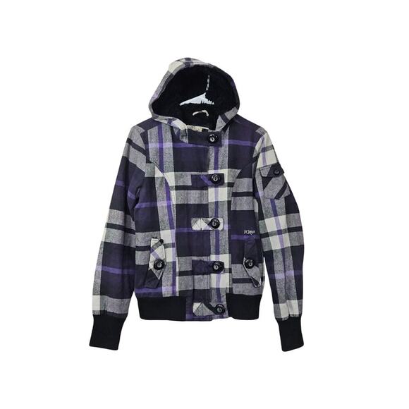 Fox Jackets & Blazers - Y2K Fox Rider Faux Fur Lined Plaid Hoodie Jacket Purple/Black Size Medium